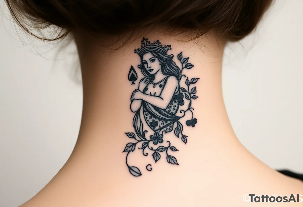 Queen of spades surrounded by ivy tattoo idea