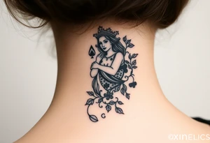 Queen of spades surrounded by ivy tattoo idea