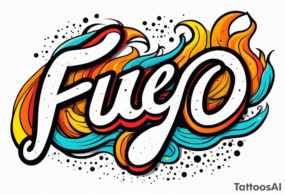 The word “fuego” in cursive with flames around it. tattoo idea