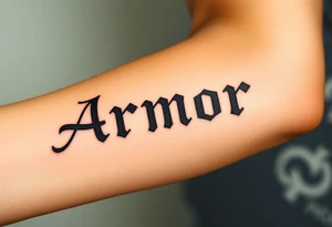 Place the word "Armor" on the back of the right forearm; should be readable by others tattoo idea
