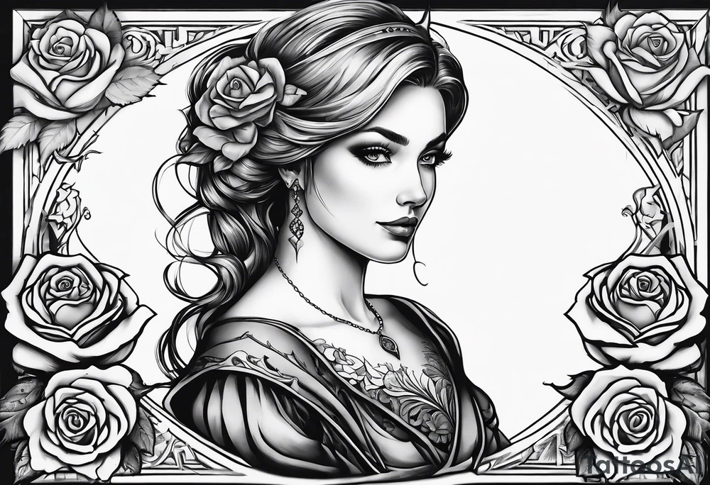 fool sleeve, old broken gothic home, broken sword, roses tattoo idea