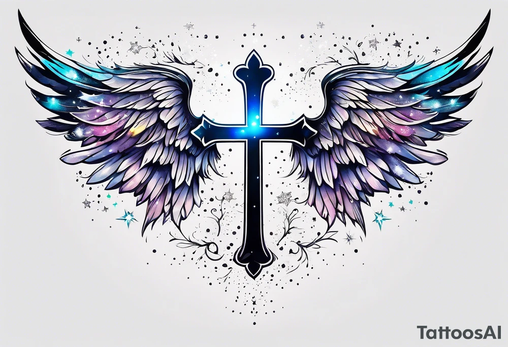 Constellation, Angel wing , snow , cross tattoo idea