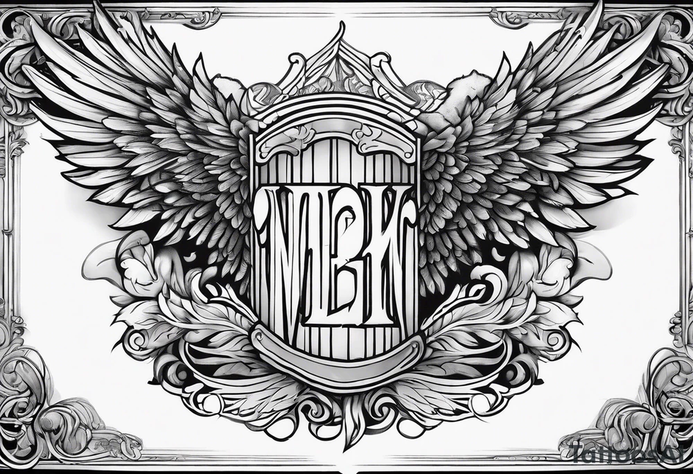 The word Glenn on a banner with angel Wings tattoo idea