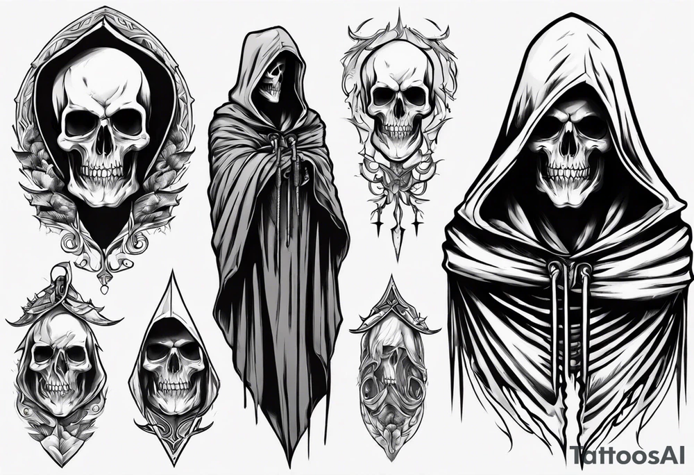 Upper half of a hooded reaper with no weapon tattoo idea