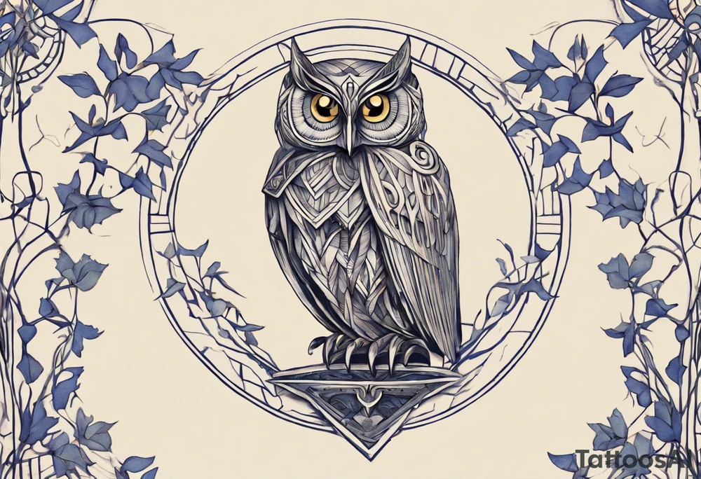Central Focus:
- Place a small, delicately detailed Athena owl at the central point of the upper chest, symbolizing wisdom and guidance.

*Surrounding Elements:*
- Intertwine the owl with vines that gracefully flow outwards, connecting seamlessly with the Vincent van Gogh's Irises tattoo.

*Geometric Accents:*
- Incorporate geometric shapes around the owl and vines, creating a structured and visually appealing framework. The shapes could represent elements like knowledge, strength, and protection associated with Athena.

*Athena's Symbols:*
- Include Athena's helmet, spear, and olive branch as smaller elements within the vine design. They can be strategically placed to enhance the overall balance and symbolism.

*Van Gogh's Irises:*
- Integrate the irises into the vine design, allowing them to gracefully intertwine. Pay attention to the delicate details of the irises, ensuring they complement the overall aesthetic.

*Color Palette:*
- Opt for a harmonious color palette that includes soft and muted tones to maintain the elegance of the design. Consider earthy greens for the vines and owl, complemented by subtle purples and blues for the irises.

*Placement:*
- Given the detailed and intricate nature of the design, the upper chest provides a suitable canvas for the tattoo. Ensure the design is scaled appropriately to fit the chosen placement.

This concept blends the wisdom and strength of Athena with the delicate beauty of van Gogh's Irises, creating a symbolic and visually stunning tattoo. As always, consult with a skilled tattoo artist who can bring your vision to life and make adjustments based on your preferences and body contours. tattoo idea