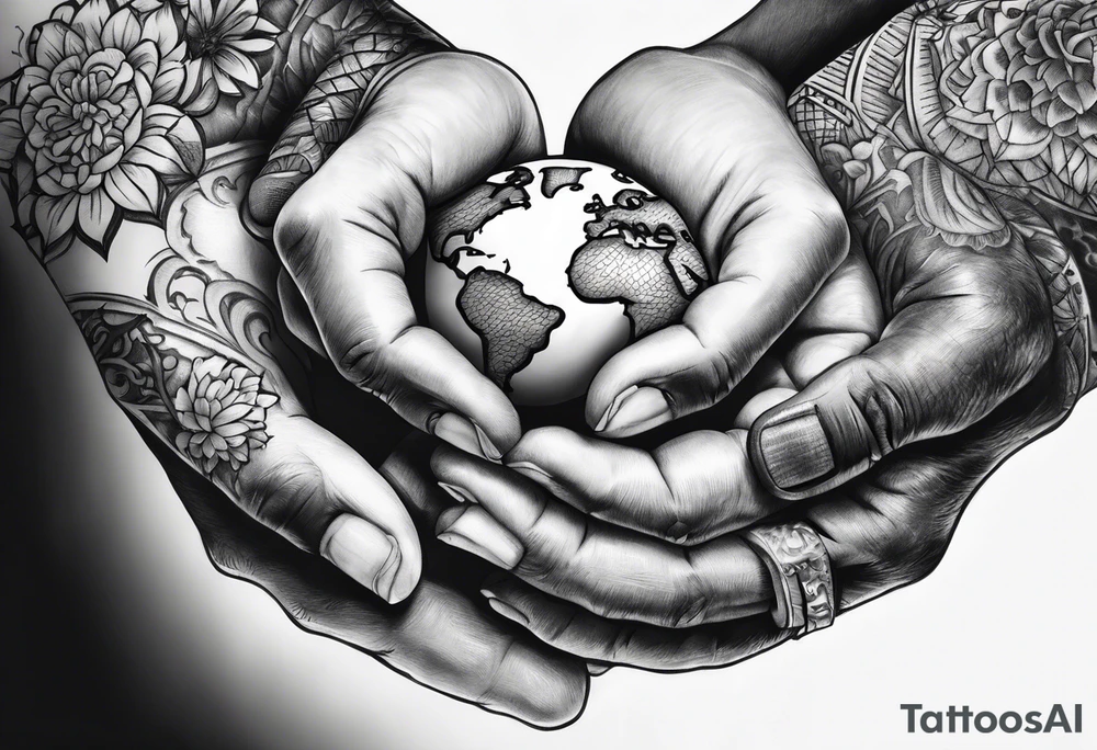 Strong hands holding world tattoo idea