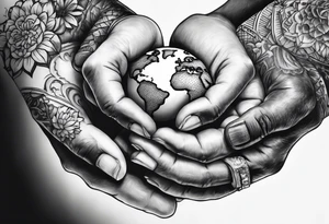 Strong hands holding world tattoo idea
