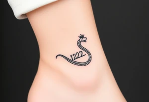 I want a small simple silhouette lines black and white wrist princess like girl snake tattoo that has number 12821 on its body along and also I want it to represent feminine energy crown queen Cycle tattoo idea