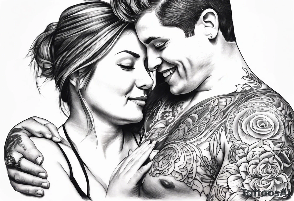 chest tattoo : 
mom and baby son tattoo idea