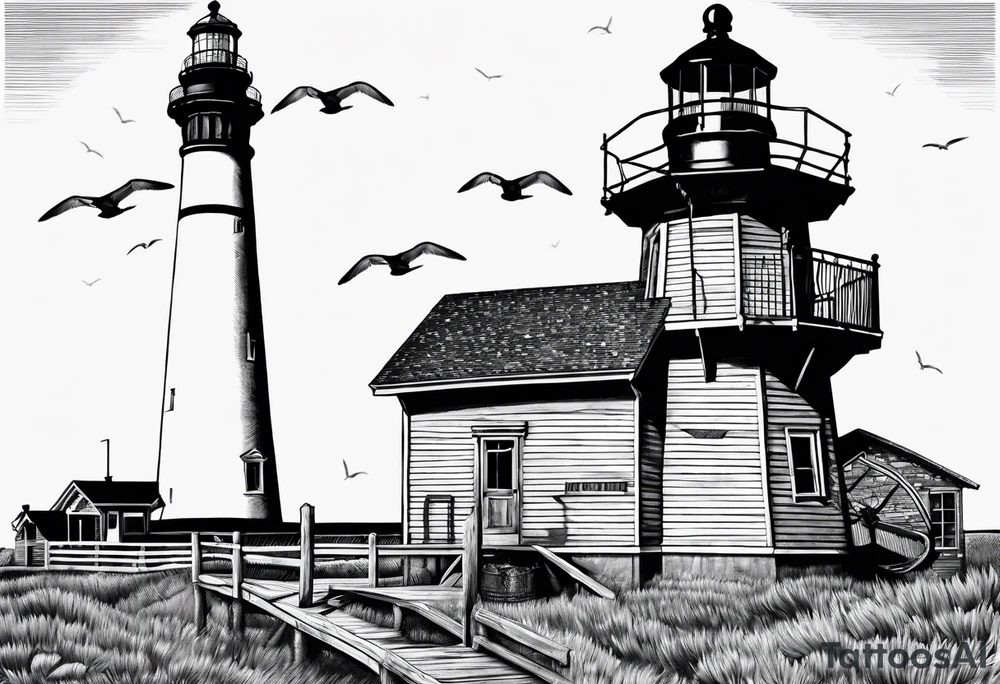 Barnegat lighthouse, blue crab, nautical rope, flip flops, pizza, seagulls tattoo idea