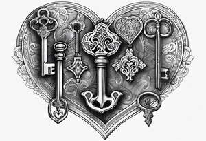 Antique keys heart shaped tattoo idea