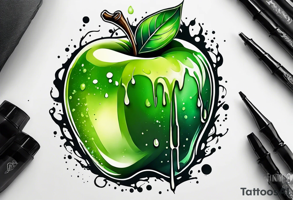 Dripping green apple tattoo idea