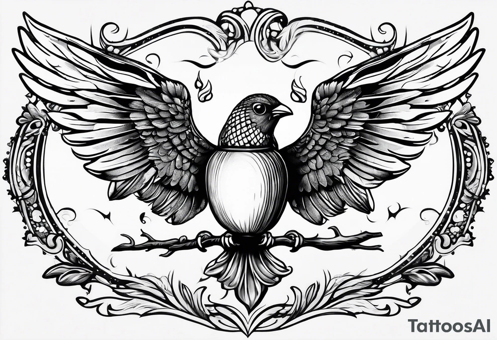 Flying acorn with wings tattoo idea