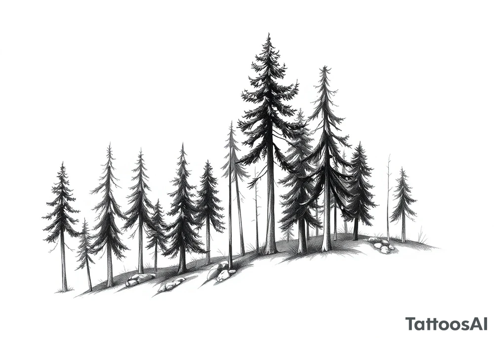 Needle forest with black and gray trees tattoo idea