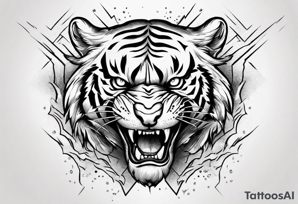 mythical ferocious tiger with lightning around it. The tattoo is for a forearm sleeve tattoo idea