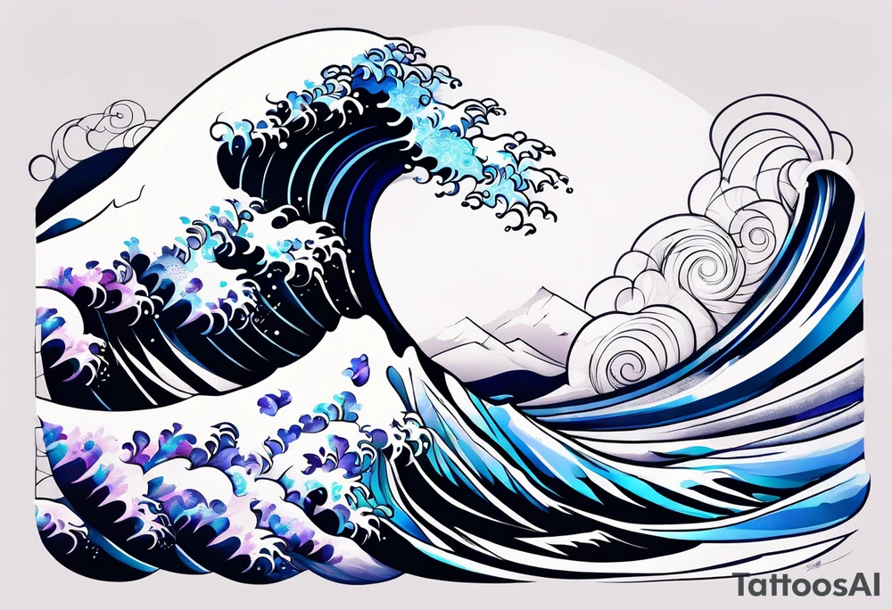 ocean wave with lupin and fireweed tattoo idea