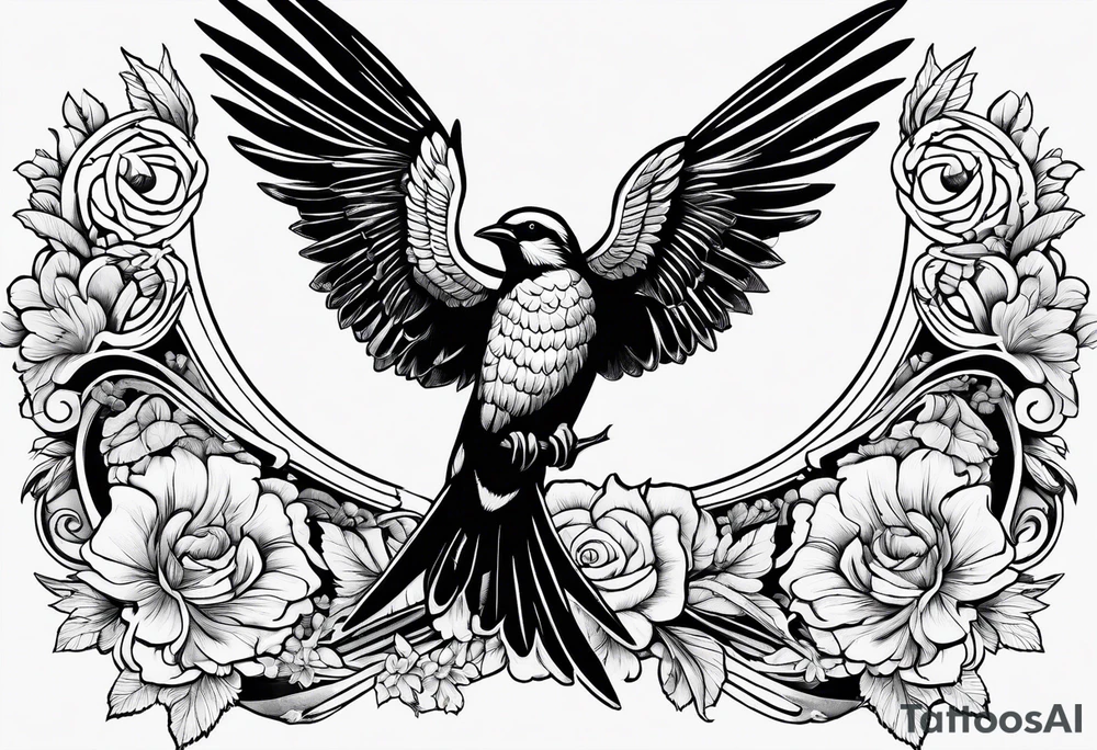 A mix of Greek and angel designs while including swallows. tattoo idea