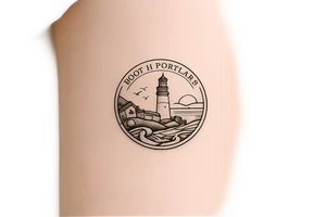 South Portland maine city circular symbol with lighthouse on it tattoo idea