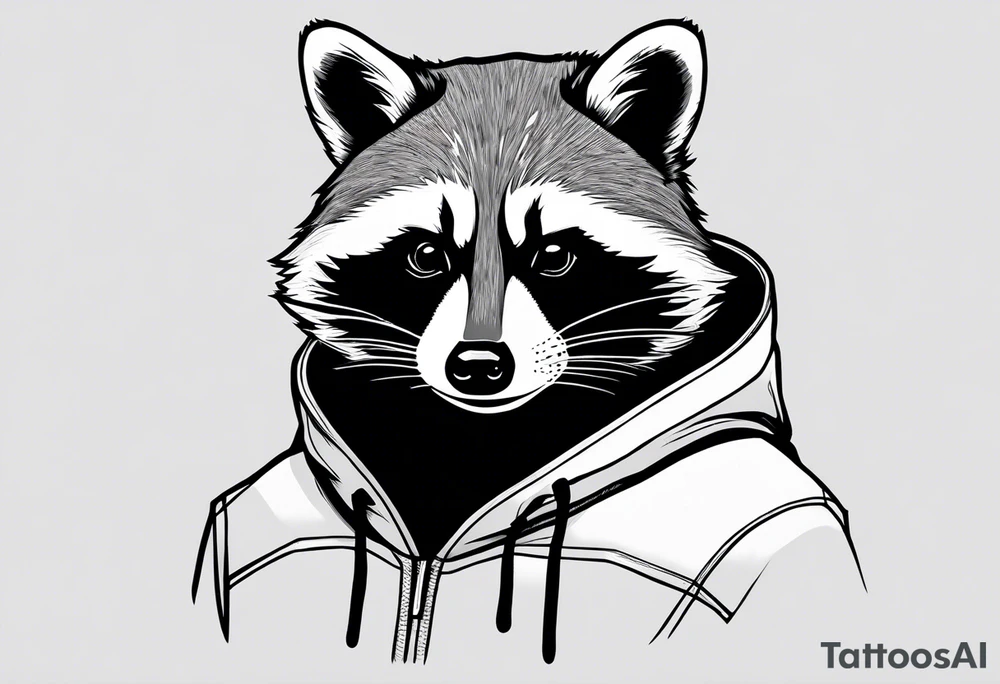 raccoon wearing a Superman hoodie tattoo idea