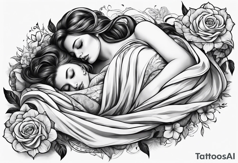 full body girl sleeping in blanket tattoo idea
