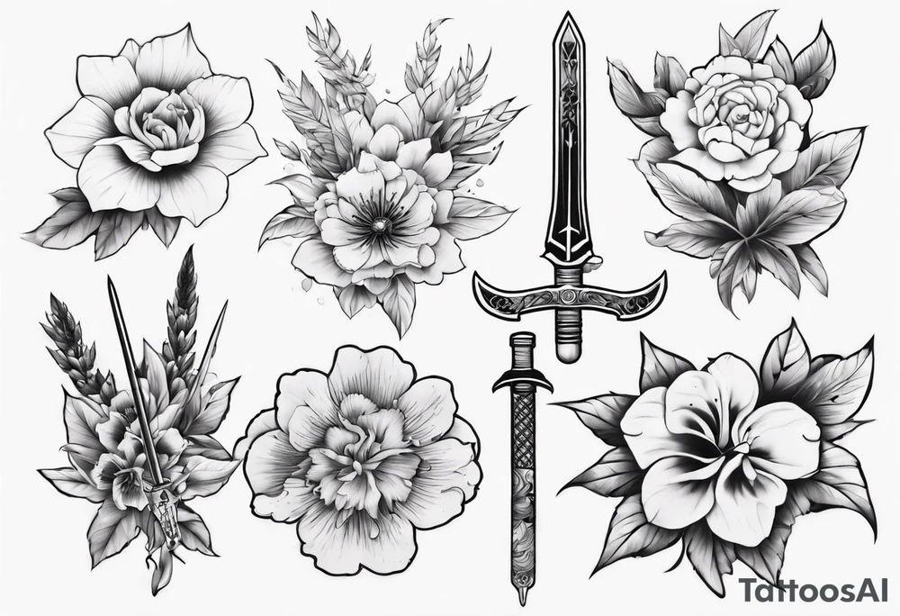flowers with weapon tattoo idea