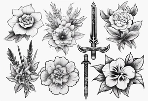 flowers with weapon tattoo idea