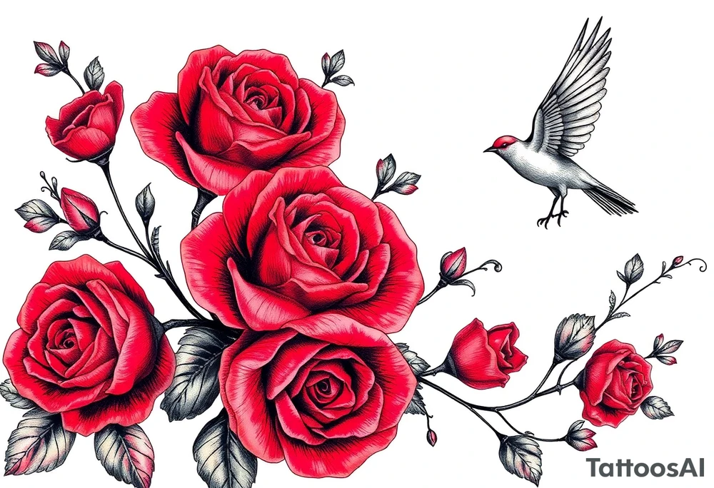 Vintage lace, red roses, red birds, vintage tattoo idea