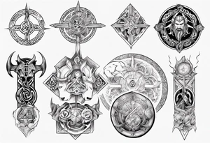Upper arm sleeve of norse mythology symbols tattoo idea