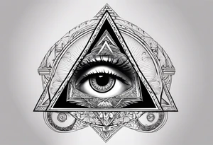 triangle tattoo with eye inside in arabic letters. Inside the iris create a broken clock. the pupil loophole. tattoo idea