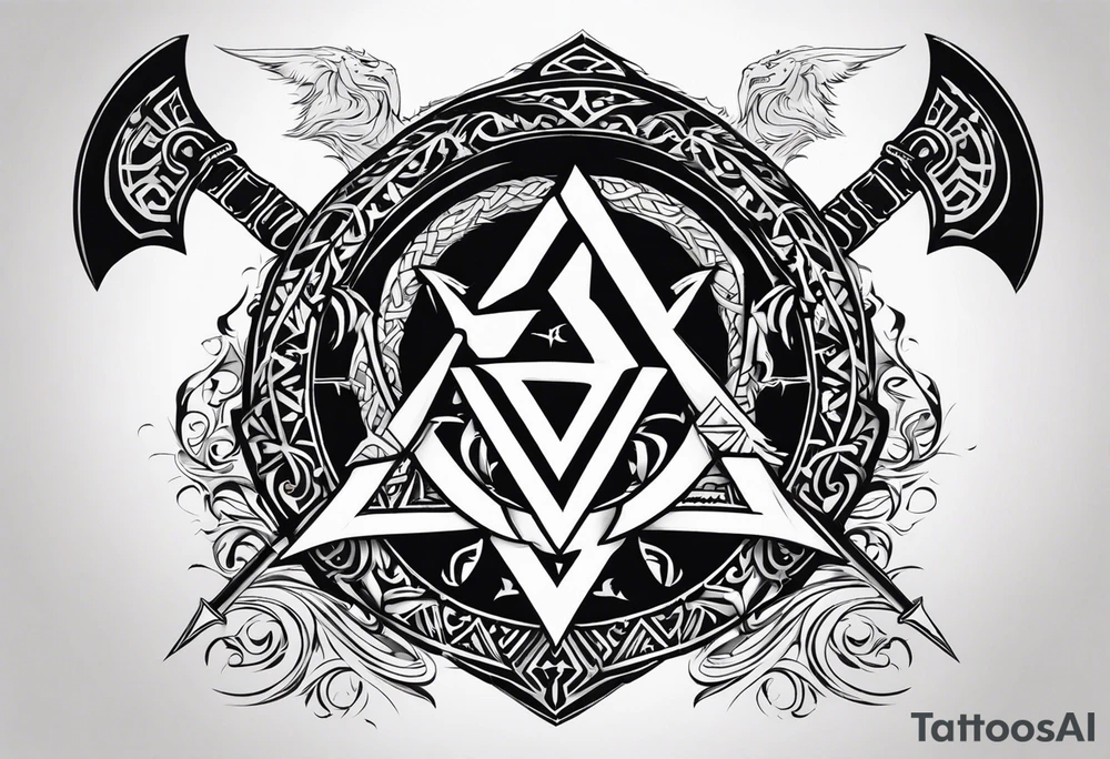 Valhalla sword shield dragon axe Valknut tribal lion tattoo idea