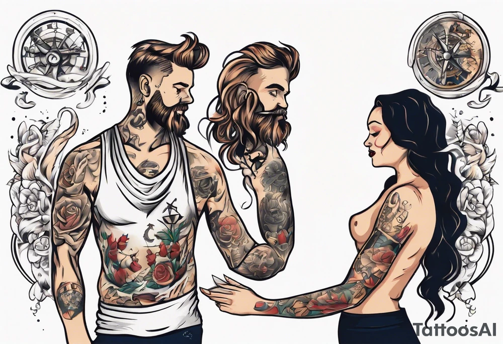 woman giving man a tattoo tattoo idea