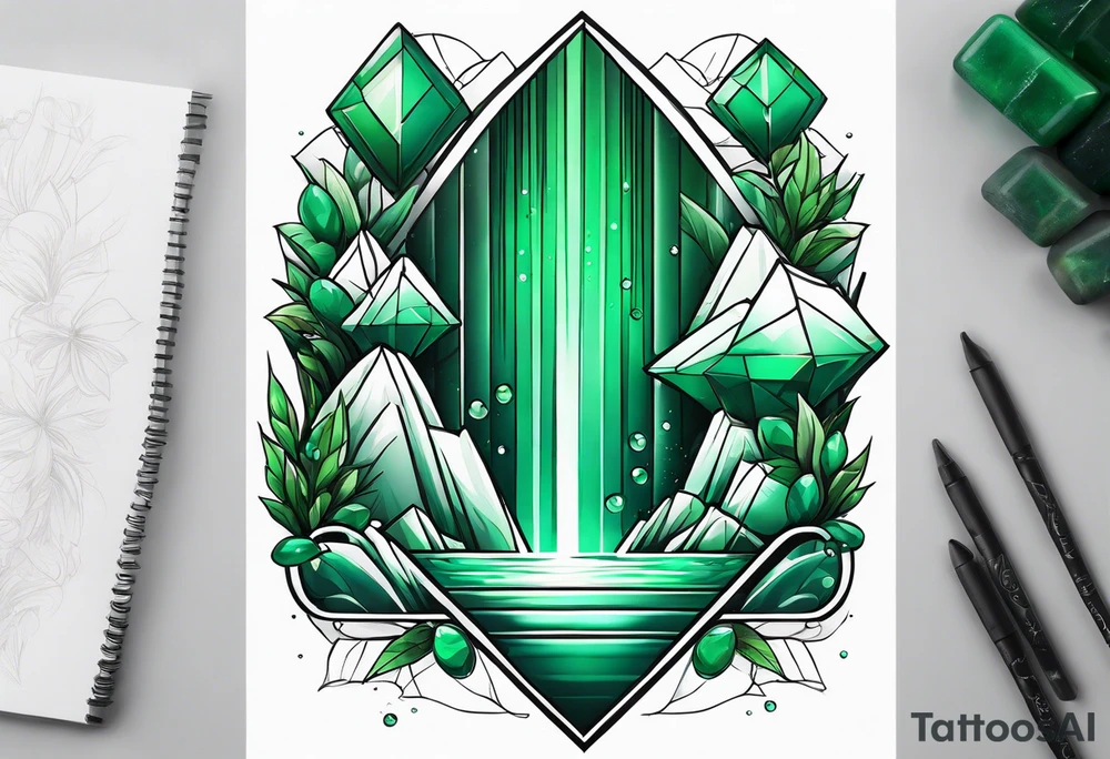 Emerald stones waterfall background tattoo idea