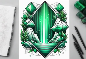 Emerald stones waterfall background tattoo idea