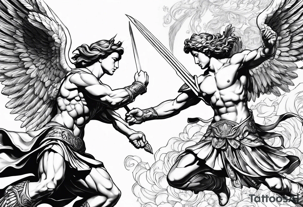 Archangel Michael fighting the skinny / AI for humanity. The archangel is also partially AI tattoo idea