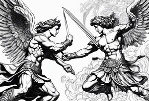 Archangel Michael fighting the skinny / AI for humanity. The archangel is also partially AI tattoo idea