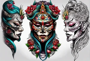 Japanese death mask tattoo idea
