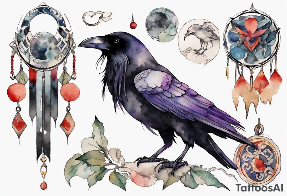 a raven wearing an amulet around it's neck tattoo idea