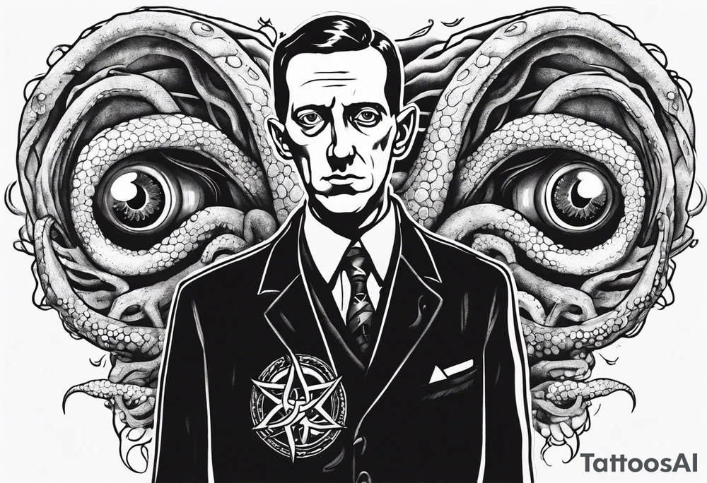 lovecraft long tattoo to put on the forearm, with eye and tentacle tattoo idea