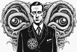lovecraft long tattoo to put on the forearm, with eye and tentacle tattoo idea