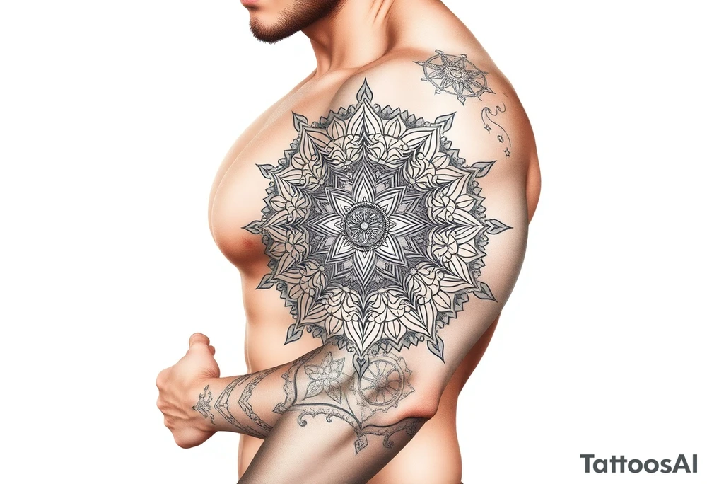 intricate mandala with sacred geometry and cosmic elements tattoo idea