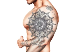 intricate mandala with sacred geometry and cosmic elements tattoo idea