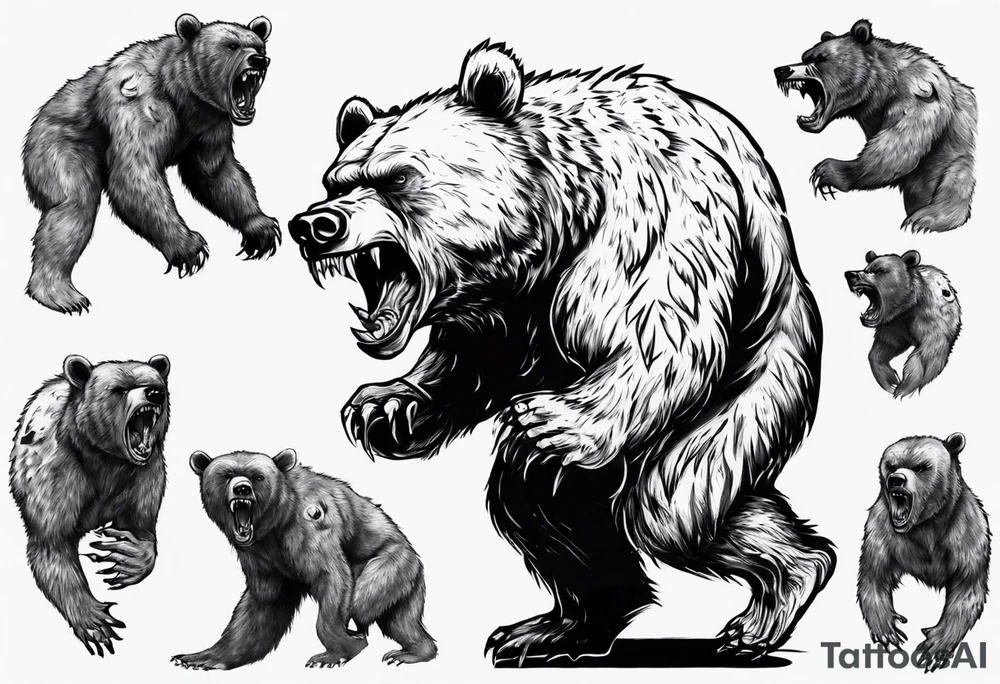 Angry bear coming up behind a city tattoo idea