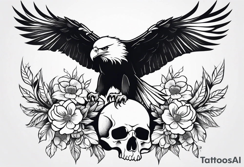 incorporate an eagle, with skull and flowers, can you make it vertical tattoo idea