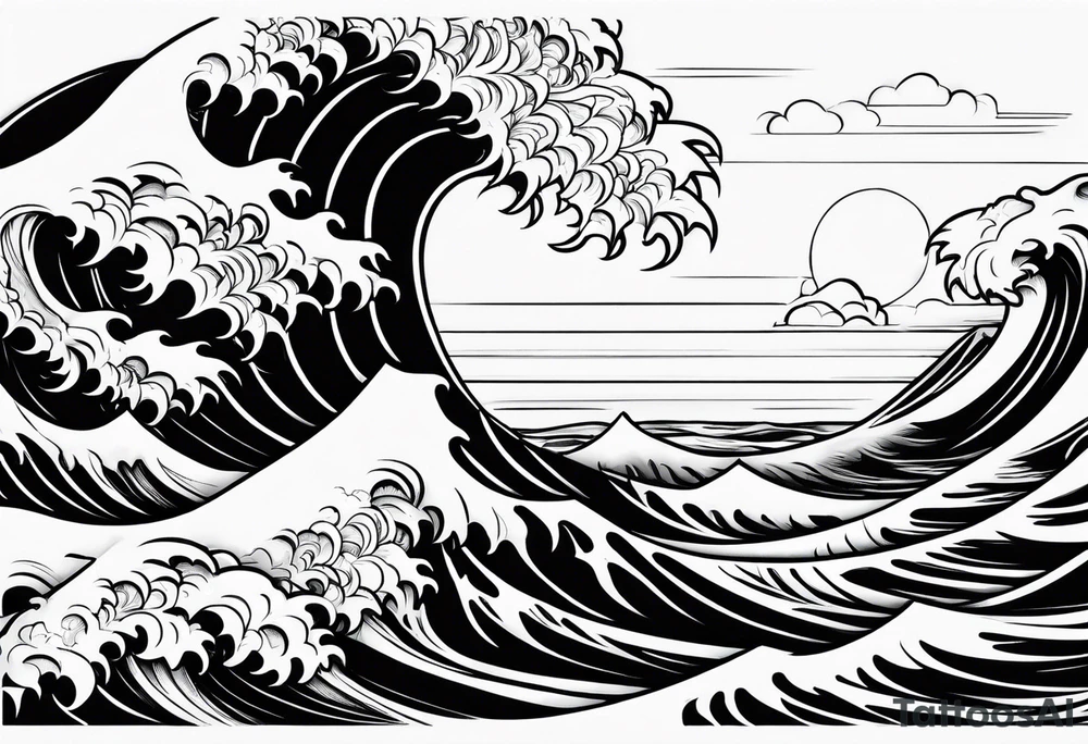 Waves with hidden letters Z and M tattoo idea