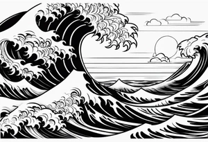 Waves with hidden letters Z and M tattoo idea