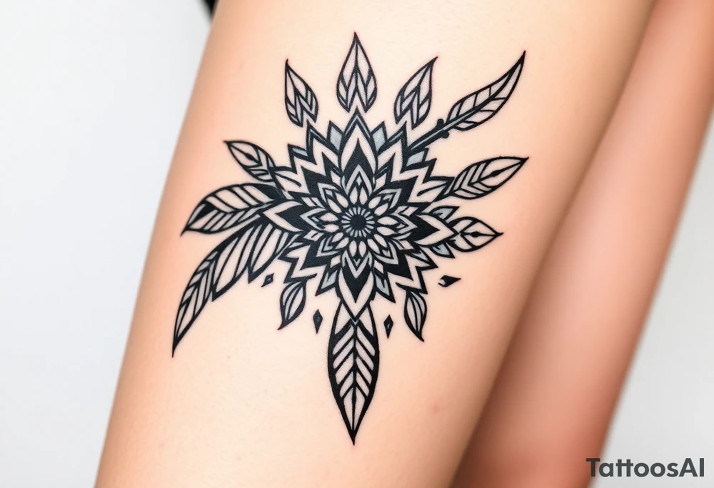 spiritual feather indian mandala shaman tattoo idea