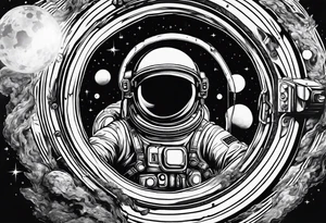 A astronaut getting sucked into a black hole tattoo idea