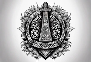 Valhalla stairs sword shield axe Valknut tattoo idea