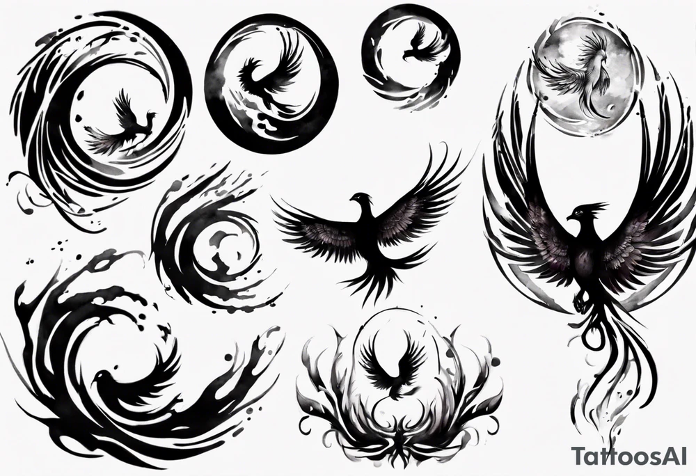 Phoenix rising blending in circles tattoo idea