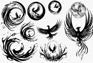 Phoenix rising blending in circles tattoo idea